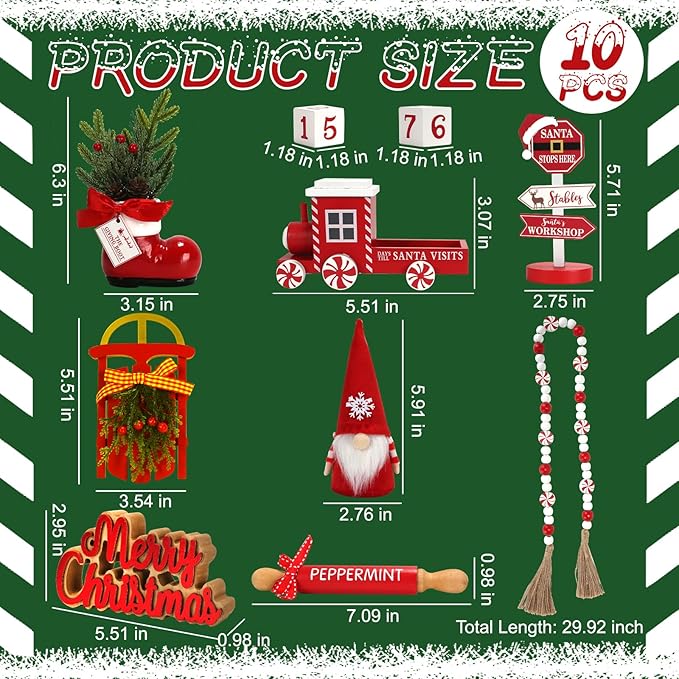 Christmas Tiered Tray Decor Set, 8 PCS Christmas Decorations for Home, Wooden Signs Farmhouse Table Centerpieces Winter Decorations for Shelf Mantel Fire Place Office Desk Kitchen Bedroom