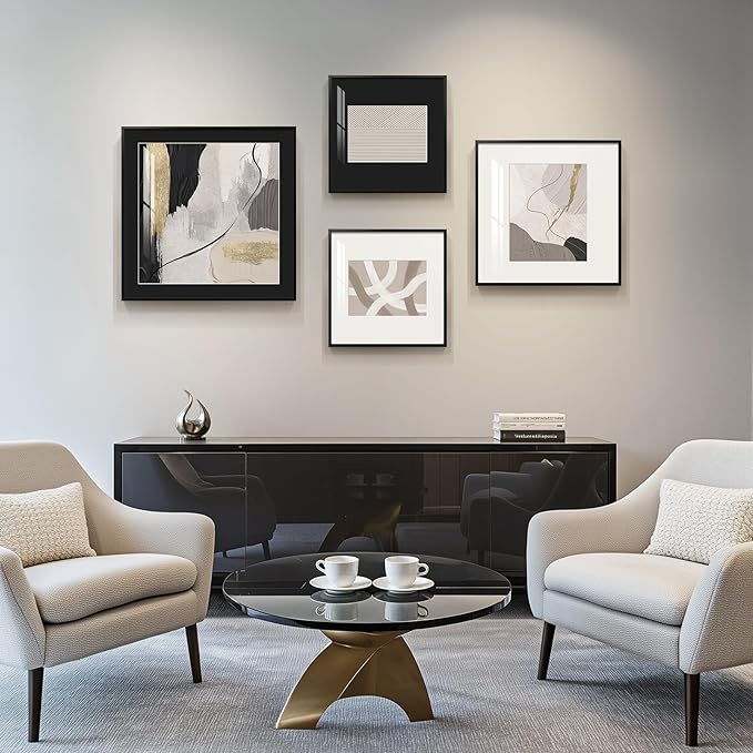 Framed Abstract Wall Art for Living Room, 4 Piece Modern Art Prints Paintings Artwork for Walls, Minimalist Abstract Pictures for Hallway Dining Room Bedroom Office Wall Decor