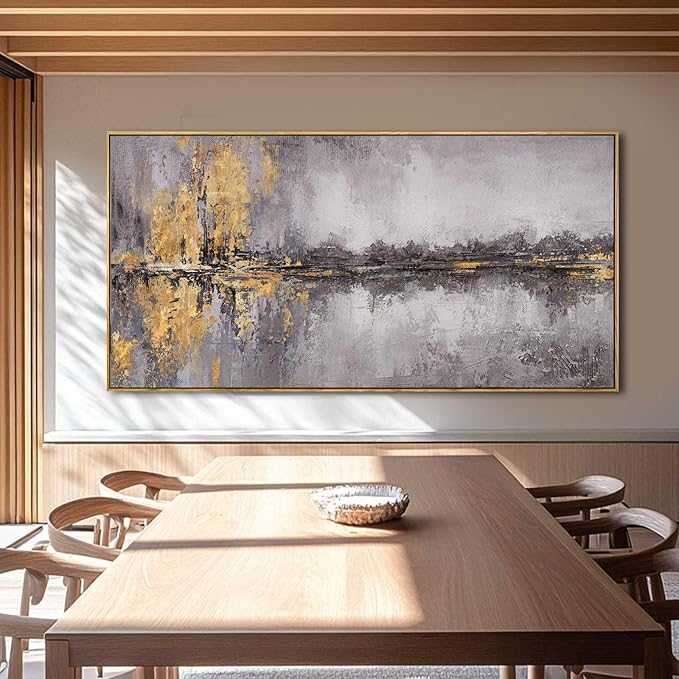 XIANSHOU Gold Abstract Wall Art Grey Pictures Modern Artwork Inspirational Wall Decor for Office 29"x 58" Gallery Wall Prints Living Room Poster Large Size