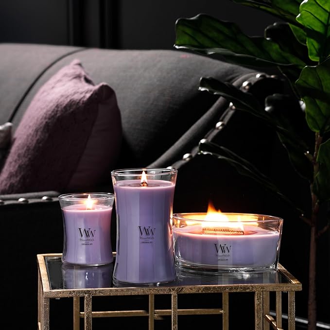 WoodWick Large Hourglass Candle Lavender Spa Scent Premium Soy Blend Crackles as it Burns 21oz Perfect for Gifting