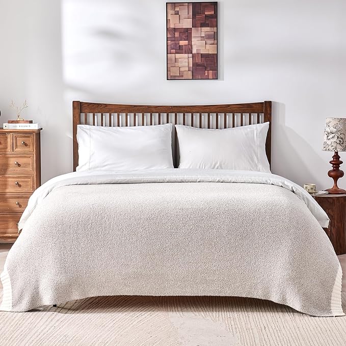 CozeCube Melange Blanket, Ultra Soft Grey and White Throw Blanket, Warm Cozy Knit Fuzzy Plush Reversible Throw for Couch Bed Sofa, 50"x60"