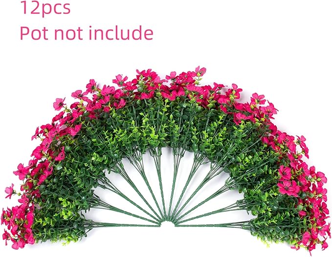 Artificial Flowers for Outdoor Indoor Garden Home Decoration, Faux Flower Daisy with Eucalyptus Leaves Fake Plants Greenery Boxwood Porch Patio, 12 Bundles (Rose Red)