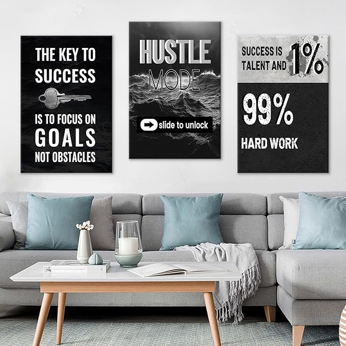 3 Pieces Motivational Canvas Poster Wall Art Office Decor Inspirational Sign Picture Print Inspiring Theme Painting Artwork for Modern Home Living Room Classroom Workplace Ready to Hang [72''Wx 36''H]