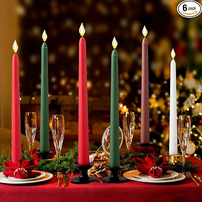6Pcs Christmas Candle Sticks,10 Inch Dripless Christmas Taper Candle Stick,Red/Green Unscented Xmas Tapered Candles for Decoration