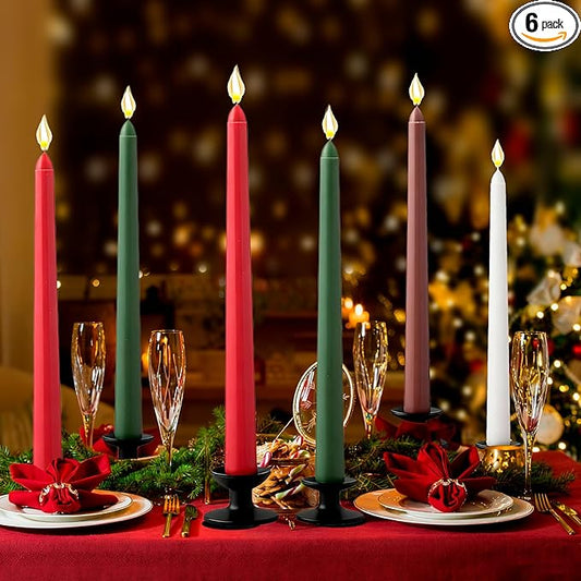 6Pcs Christmas Candle Sticks,10 Inch Dripless Christmas Taper Candle Stick,Red/Green Unscented Xmas Tapered Candles for Decoration