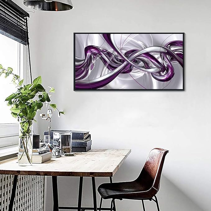 Pogusmavi Purple Wall Art - 3D Framed Canvas Abstract Art for Living Room, Modern Silver Wall Decor, Office Artwork, Bedroom Pictures, Contemporary Prints, Paintings for Wall Decorations 20×40IN