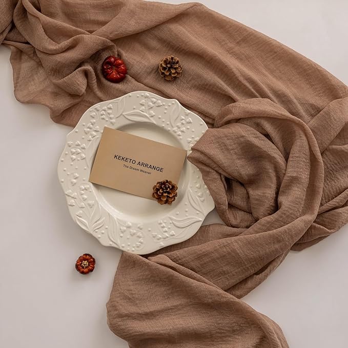 6pcs Nude Gauze Rustic Cheesecloth Table Runner 120 Inch 10 FT for Wedding Baby Shower Bridal Shower Birthday Engagement Garden Outdoor Party Long Sheer Boho Decorations