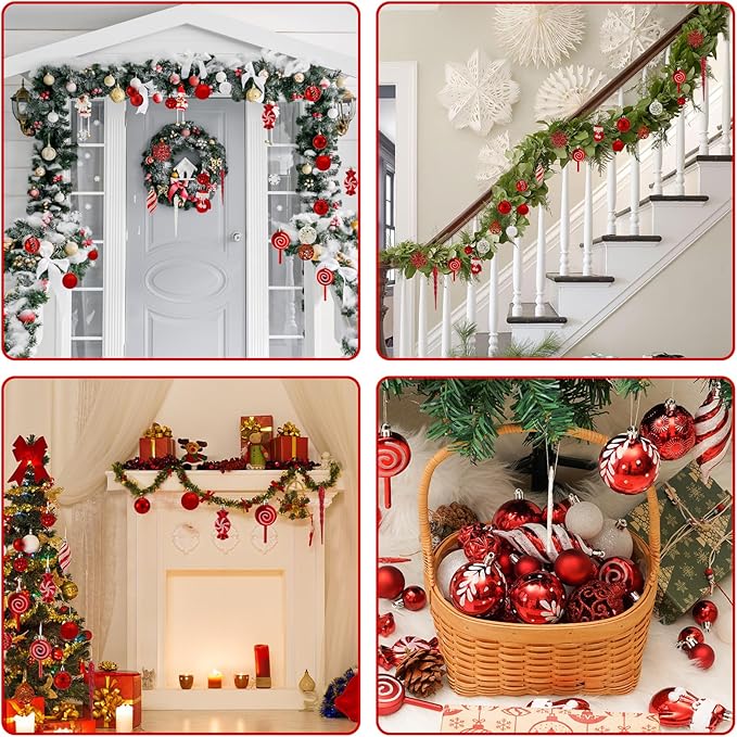 130 Pcs Christmas Ball Ornaments, Christmas Tree Decoration Set Red Christmas Ball Shatterproof Hanging Ornament Decorations for Christmas Tree, Wreaths, and Outdoor Displays (Red)