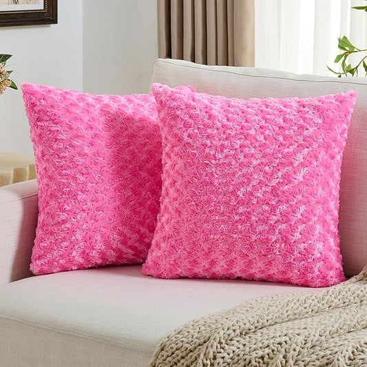FUTEI Hot Pink Decorative Throw Pillow Covers 18x18 Inch Set of 2,Soft Solid Rose Textured Cushion Case,Modern Home Decor for Couch Sofa Bed Living Room