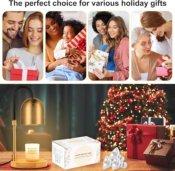 Candle Warmer Lamp with Timer & Dimmer, Adjustable Height Electric Candle Warmer with 3 Bulbs,Compatible with All Size Scented Candles, Wax Melt Warmer for Bedroom,Home Decor House Warming Gifts
