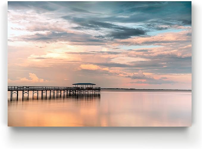 Renditions Gallery Nature Home Decor Landscape View of Sunset at Old Ocean Pier Wall Hanging Prints for Living Room Decorations - 12"X18" LT08
