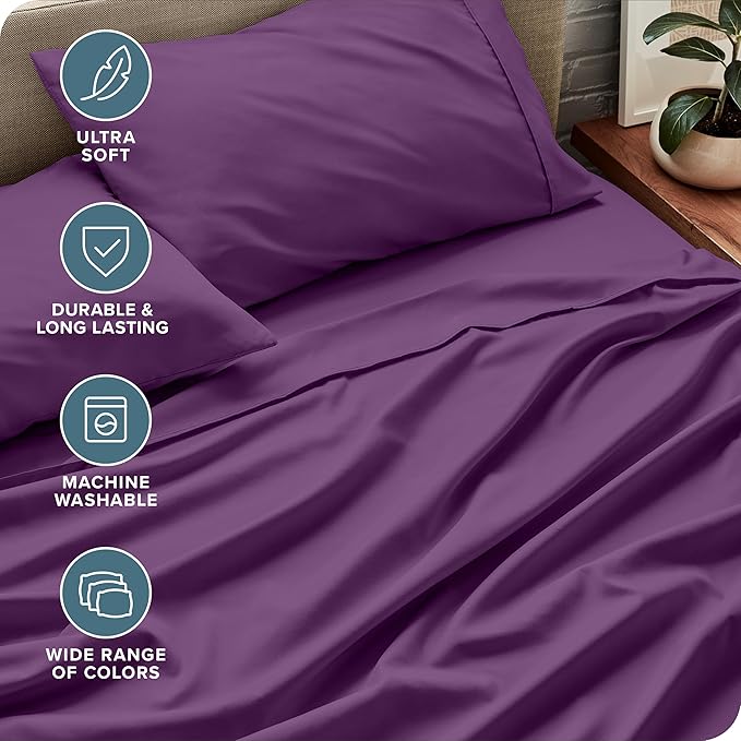 Bare Home Split King Sheet Set - 1800 Ultra-Soft Microfiber Bed Sheets - Double Brushed - Deep Pockets - Easy Fit - 5 Piece Set - Bed Sheets & Pillowcases (Split King, Plum)