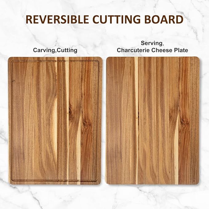 Garvee Extra Large Cutting Board for Kitchen, 24" x 18" Acacia Wood Thick Chooping Board with Deep Juice Groove, Large Butcher Block for Meat Fruits Vegetables Turkey