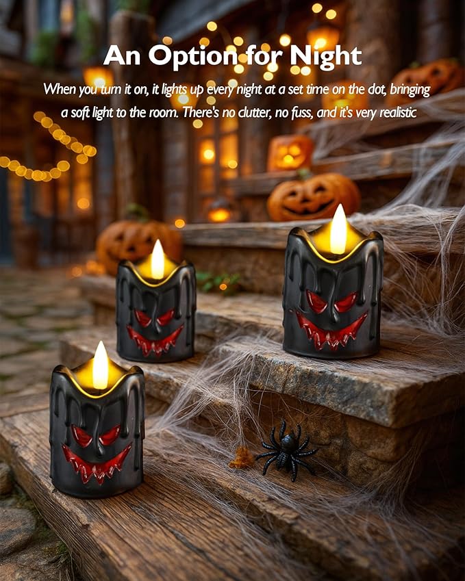 Homemory Black Remote Control Flameless Candles, 400+Hour Real Wax Battery Operated LED Votive Candles, for Halloween Decorations, Theme Party, Wedding Table Decor, Holiday Decor