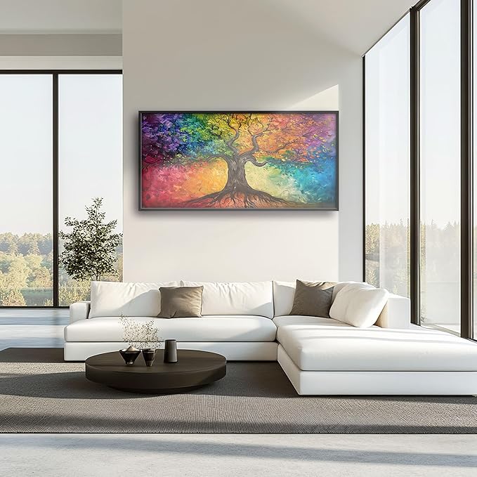 Colorful Tree Large Wall Art for Living Room Framed, Tree of Life Wall Decor Pictures, Canvas Print Painting, Aesthetic Artwork Bedroom Office Home Decor 60"x30"