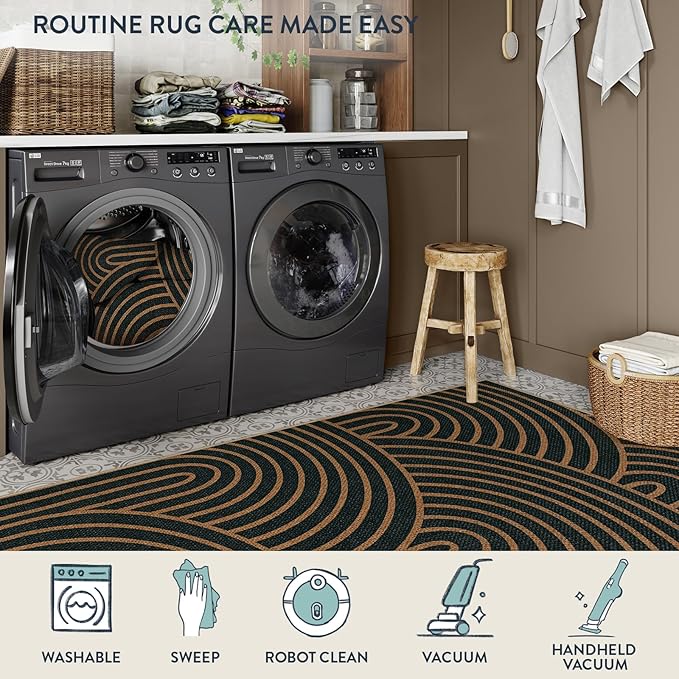 Lahome Modern Rainbow Easy Jute Patio Rug, 3x5 Washable Rugs for Entryway Farmhouse Carpet, Non Slip Indoor Door Mat Contemporary Throw Carpet for Laundry Guestroom Room Porch Decor