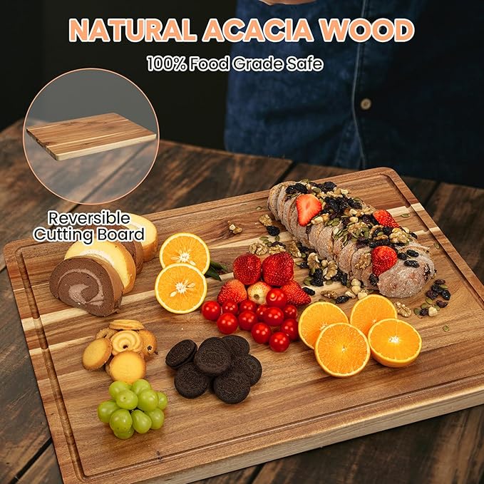 Garvee 20x15 Inch Large Acacia Cutting Board, Wood Thick Chooping Board for Kitchen with Deep Juice Groove, Large Butcher Block for Meat Fruits Vegetables Turkey