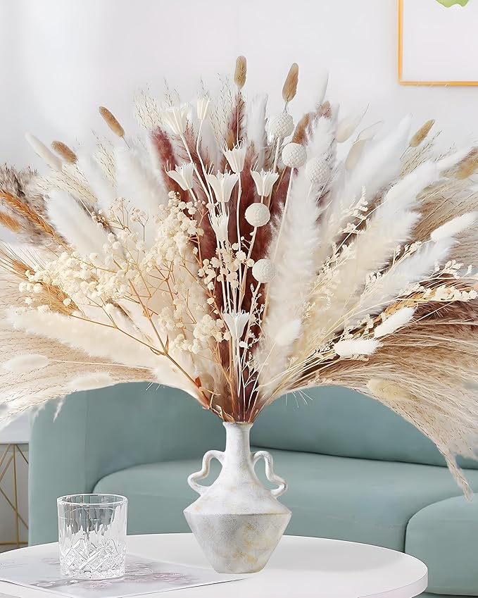 8.6 in Rustic Ceramic Farmhouse Vase with 2 Handles,Glazed Beige and Yellow Vintage Pottery Jar with Black Distressed Eroded Texture Finish,Boho for Home Decor,Tabletop,Mantel,or Living Room