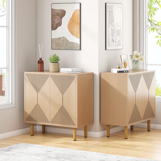 Tribesigns Modern Natural Storage Cabinet Set, Freestanding Floor Cabinet, Classic 59 inches Sideboard, Wood Buffet Cabinet with Doors, Large Storage Cabinet for Living Room, Dining Room, Garage