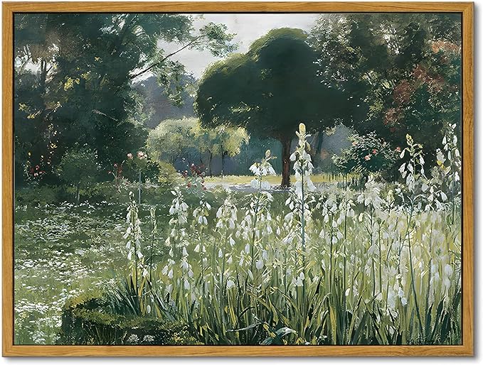KBKBART Framed Canvas Wall Art, Vintage Meadow with Flowers Oil Painting, Classical Canvas Artwork Decor, Scenery Wall Art Prints for Bedroom Living Room, Bathroom Decor, Gallery, Gifts for Friends or Family (12"x16")