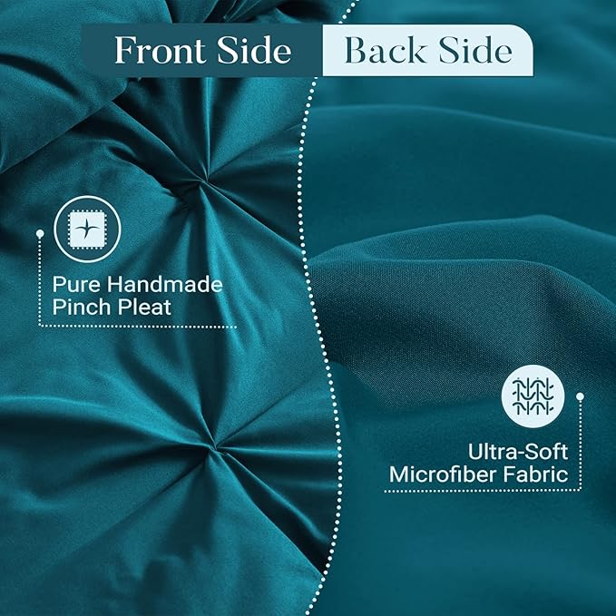 Basic Beyond King Comforter Set - King Comforter Set with Pinch-Pleat & Pintuck Design, 2 Pillow Shams, Teal