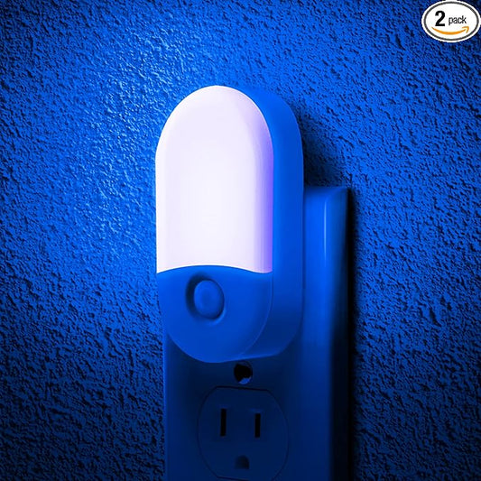 Blue Night Light, LOHAS Night Lights Plug into Wall[2 Pack], 0.6W LED Nightlight, Dusk to Dawn Sensor, 30/60LM Adjustable Brightness, Automatic Night Light for Kid, Bathroom, Nursery, Hallway