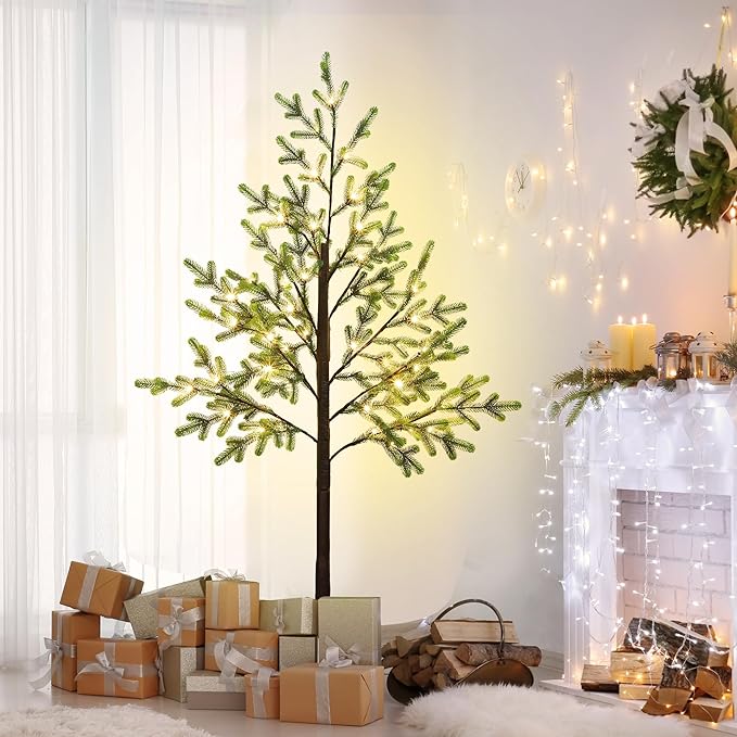 DR.DUDU 5 FT Christmas Tree with Lights, Pre-lit Artificial Xmas Trees Small Green Christmas Tree with Realistic Branch Warm LED for Home Bedroom Corner Outdoor Indoor Holiday Decorations