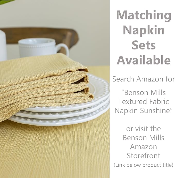 Benson Mills Cameron Textured Fabric Table Cloth, for Everyday Home Dining, Parties, Fall, Autumn, Holiday, and Thanksgiving Tablecloth (60" x 104" Rectangular, Sunshine/Yellow)
