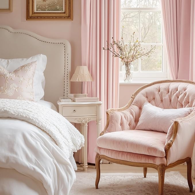 StangH Baby Pink Velvet Curtains for Bedroom Living Room- Luxury Room Darkening Thermal Insulated Super Soft Window Drapes, Rod Pocket & Back Tab Style, 52 x 96 inches, 2 Panels