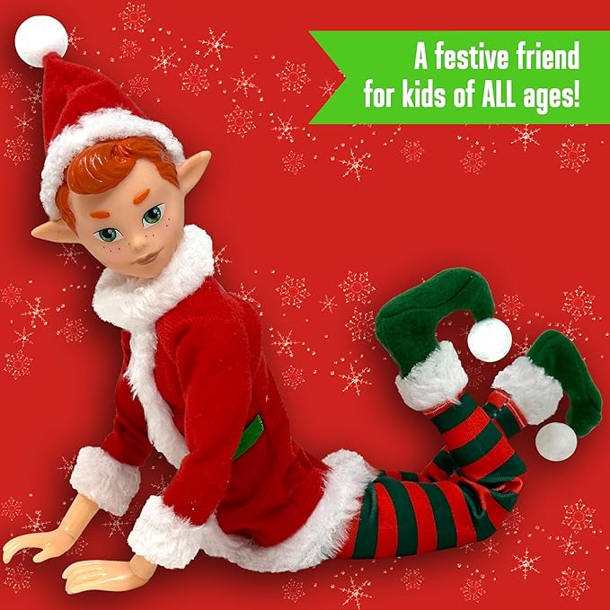 The Original Elf Christmas Elf Dolls, 12" Elf Doll, Toy for Kids or Décor, Mini Toy Elf Dolls for Christmas Elf Decorations, Poseable Little Elf Shelf Sitters with Dangling Legs