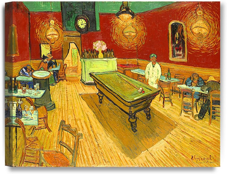 DECORARTS - The Night Cafe in the Place Lamartine in Arles, Vincent Van Gogh Art Reproduction. Giclee Canvas Prints Wall Art for Home Decor 20x16