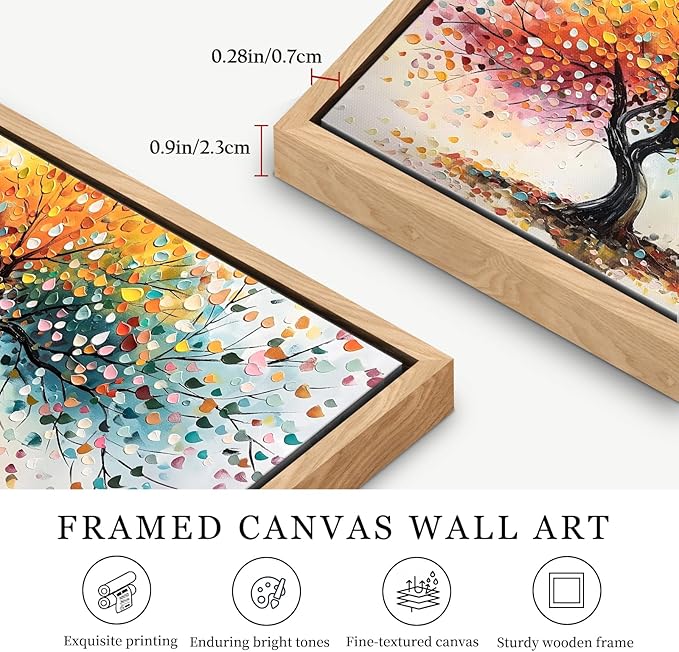 crmotu Tree of Life Large Framed Wall Art, Rainbow Tree Canvas Prints Abstract Painting, Colorful Modern Aesthetic Wall Pictures for Living Room Bedroom Bathroom Home Office Decorations 24"X48"