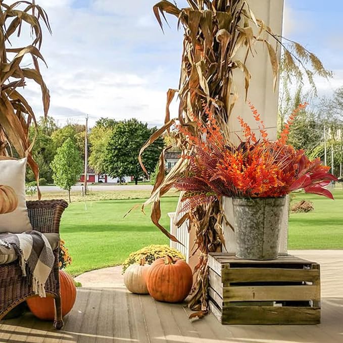 GTIDEA 27 Bundles Artificial Fall Flowers for Outdoors Decoration UV Resistant Fake Outdoor Fall Plants Autumn Plastic Flowers for Planters Window Box Garden Porch Indoor Home Thanksgiving Decor