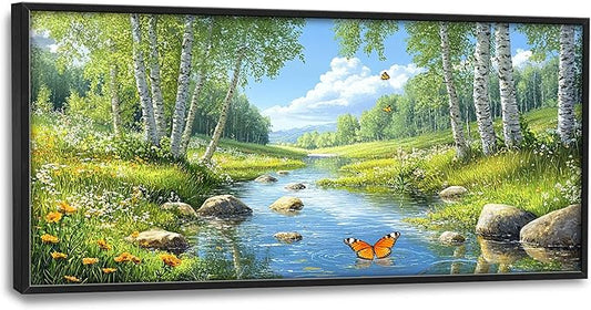 Large Forest Wall Art for Living Room, Lake Butterfly Tree Oversized Wall Decor Pictures, Nature Landscape Framed Canvas Print Painting, Artwork for Bedroom Office Home Decor 60"x30"
