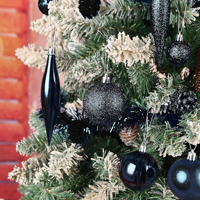 Halloween Balls Tree Ornaments, Shatterproof Christmas Decorations Set with Reusable Hand-held Gift Package for Holiday Xmas Tree Decor (100, Black)