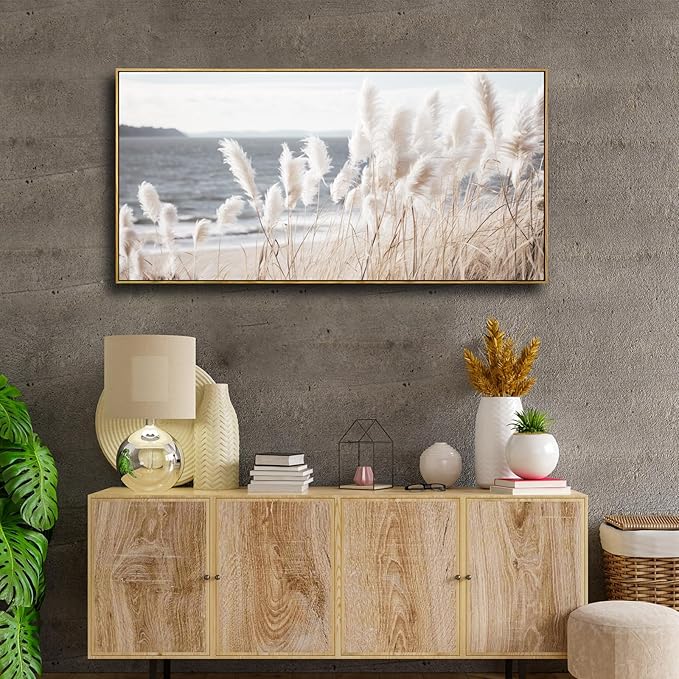 Framed Wall Art Artwork Decor Nature Wall ArtReedSeascape Wall Decor for Bedroom Living Room Decoration Home Kitchen Office 20" x 40"