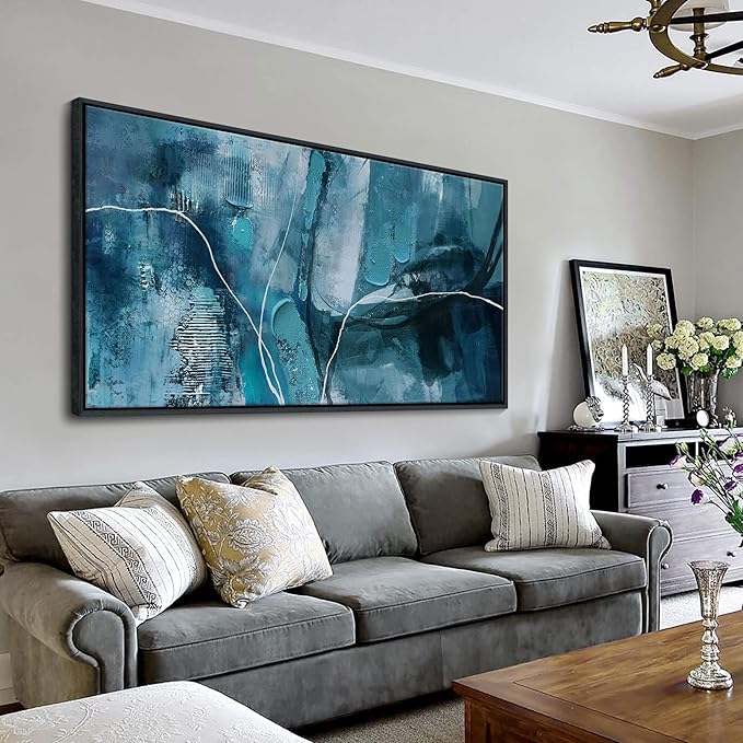 YDYSUNE Abstract Wall Art - Teal Canvas Wall Decor,Fan Art Large Picture for Living Room Bedroom Framed Painting Artwork Decoration Size 20x40Inches