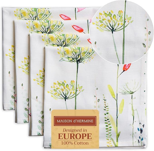 Maison d' Hermine Cloth Napkins Set of 4 100% Cotton Everyday Reusable Square Napkins Cloth Washable, Dinner, Party, Wedding, Restaurant, Spring/Summer (Botanical Fresh, 20" x 20")