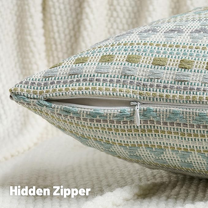 FUTEI Green Blue Decorative Throw Pillow Covers 24x24 Inch Set of 2,Soft Cozy Chenille Jacquard Textured Euro Pillow Shams,Boho Home Decor for Couch Bed Living Room