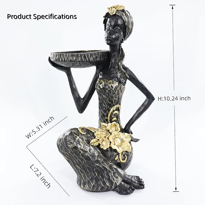 African Lady Figurine Candle Holder with African Tribal Totem for Wedding,Church,Holiday Decor-African Decorative Women Statues, Candlestick Holder for Home and Table Decor(405-Black)