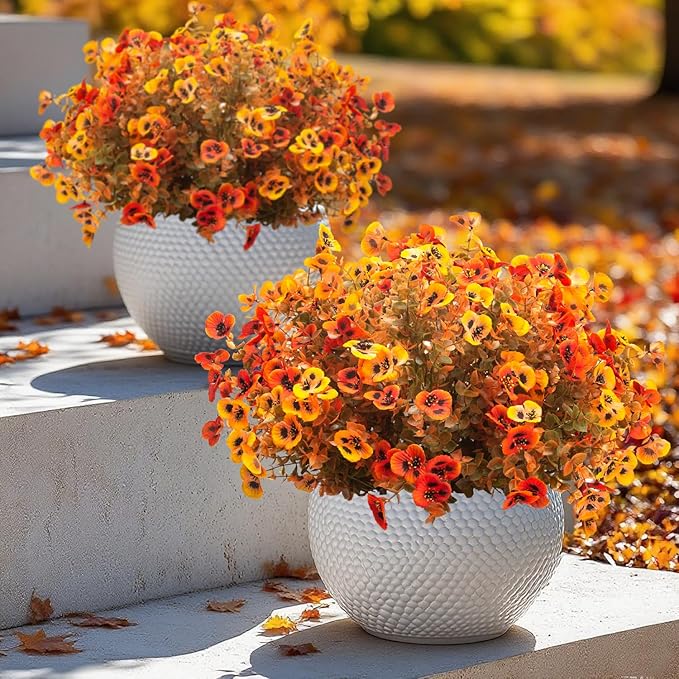 12 Bundles Artificial Flowers Outdoor Fake Fall Flowers for Outside Decoration UV Resistant Plastic Faux Plants for Garden Window Porch Balcony Fall Wedding Thanksgiving Decor(Mix)