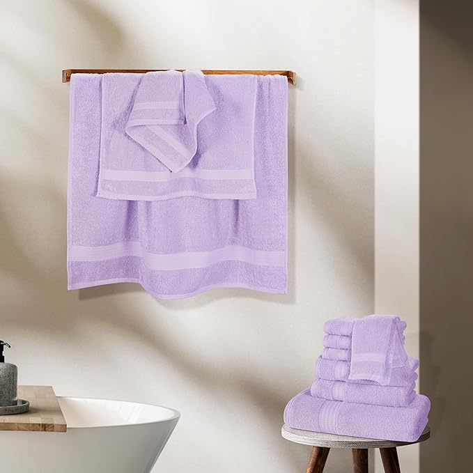 GLAMBURG Ultra Soft 24-Piece Towel Set - 100% Pure Ringspun Cotton, Contains 8 Oversized Bath Towels 27x54, 8 Hand Towels 16x28, 8 Wash Cloths 13x13 - Ideal for Everyday use, Hotel & Spa - Purple