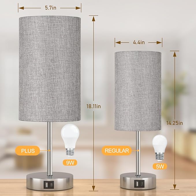 AKASUKI 18Inch Table Lamp with Dual Charging Station, 3 Way Dimmable Touch Lamp for Bedroom, Living Room, Office(LED Bulb Included)