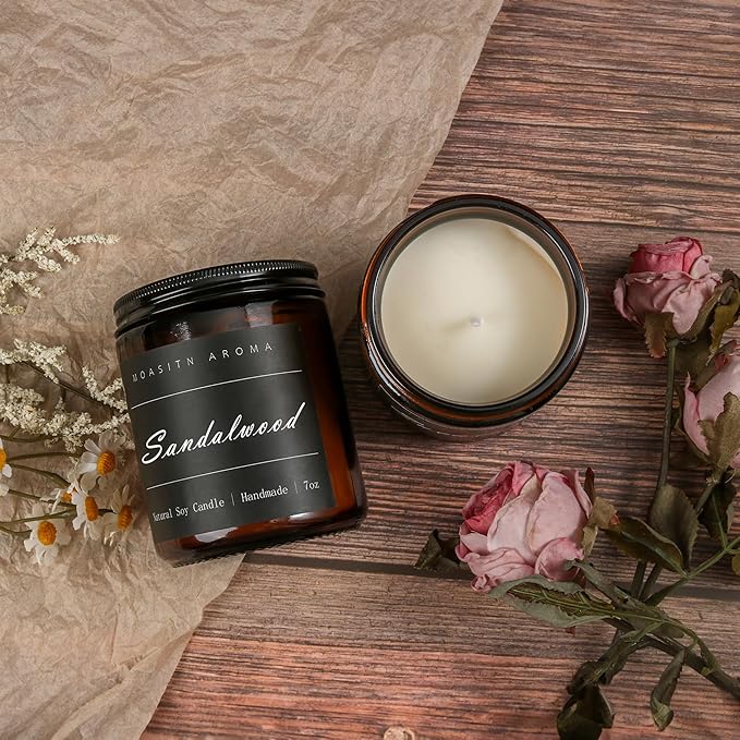 MOASITN Sandalwood Heavenly Scented Candles for Home| Natural Soy Aromatherapy Candle| Handmade Long Lasting Jar Candel| Gift for Women,Men| as Birthday,Housewarming,Thank You,Relaxing Gifts| 7oz