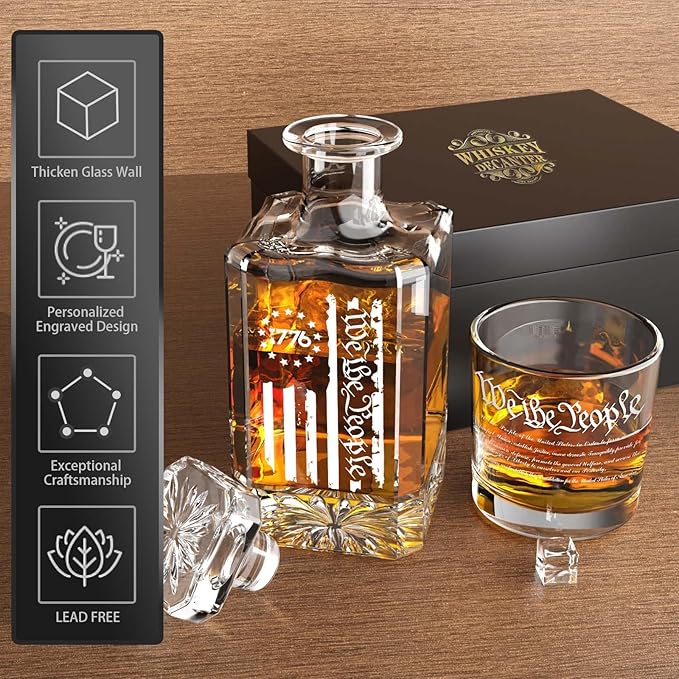 FURSARCAR Retired Gifts for Men Dad, Whiskey Decanter Set with 2 Glasses, Cool Fathers Birthday Present from Daughter Son, Christmas Retirement Gift Liquor Decanter Sets for Man