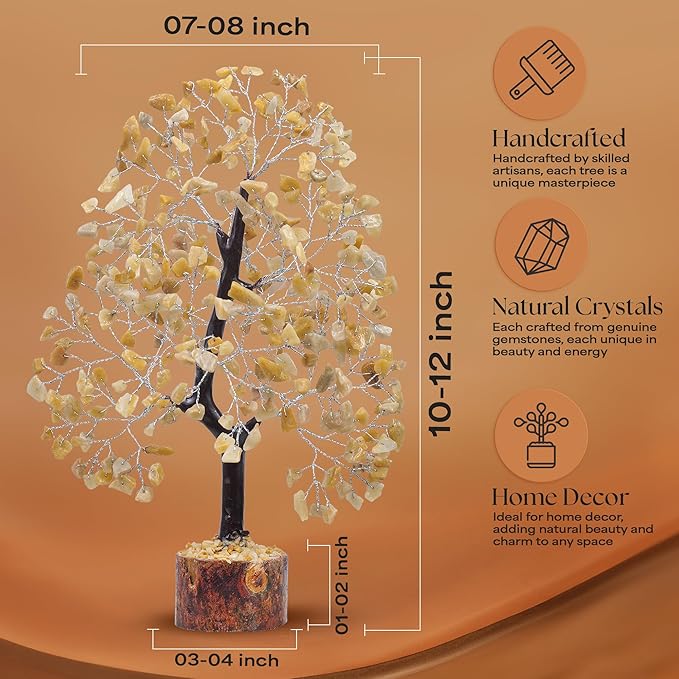 Yellow Aventurine Stone Money Tree | Tree of Life | Energy Healing Stones | Feng Shui Bonsai | Reiki Crystal Healing | Good Luck | Chakra Tree | Spiritual | Crystal Gifts | Office Home Decor