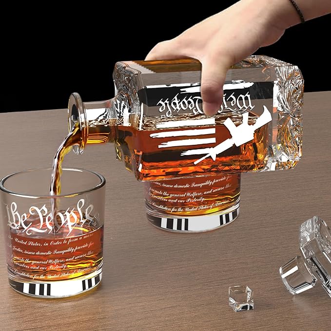 FURSARCAR Dad Men Gifts for Birthday, Gun Whiskey Decanter Set with 2 Glasses, Unique Cool Mens Fathers Birthday Gift from Daughter Son, Personalized Xmas Retirement Present Decanter Sets for Man