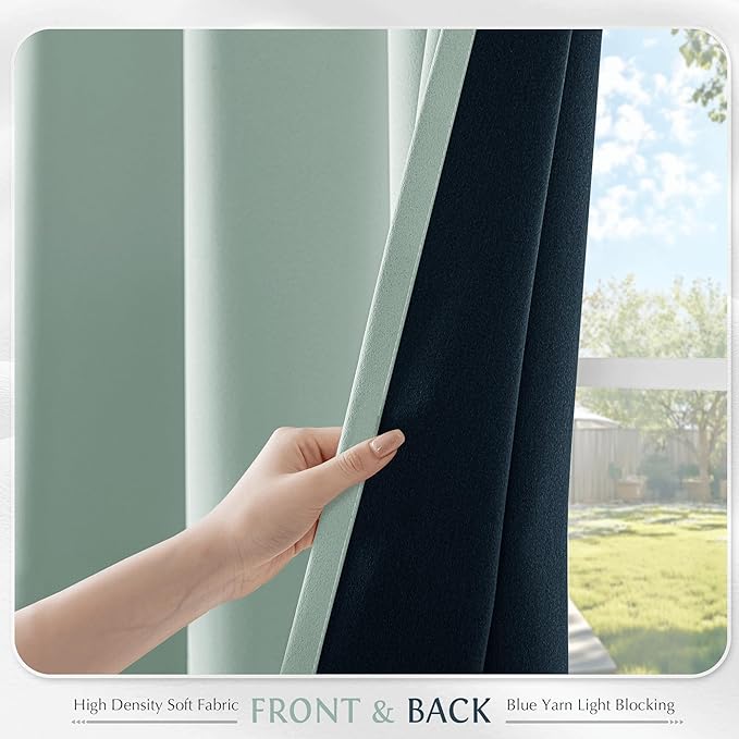 Beauoop 100% Blackout Curtains 84 Inch Long 2 Panels for Bedroom Living Room Seafoam Green Solid Room Darkening Thermal Insulated Soundproof Energy Saving Grommet Top Window Treatment Drapes,52x84