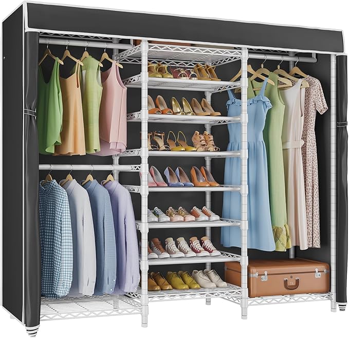 VIPEK S3C Heavy Duty Portable Closet, Adjustable Shoe Rack Wire Shelf, Large Wardrobe Organizer for Bedroom Storage, Freestanding Clothes Rack, Custom White Rack with Black Cover