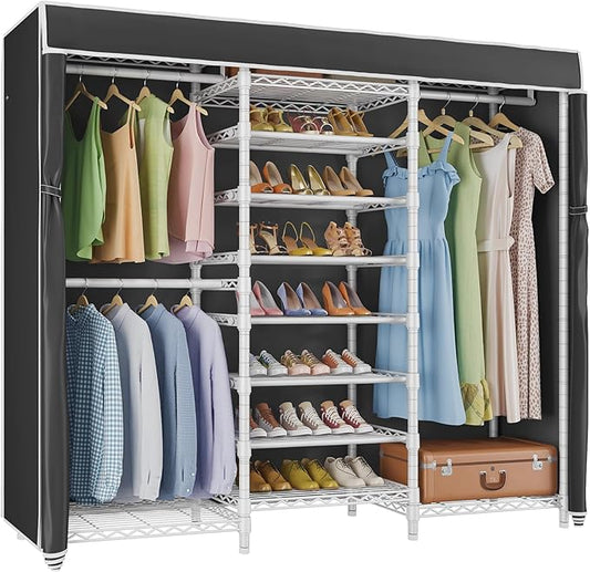VIPEK S3C Heavy Duty Portable Closet, Adjustable Shoe Rack Wire Shelf, Large Wardrobe Organizer for Bedroom Storage, Freestanding Clothes Rack, Custom White Rack with Black Cover